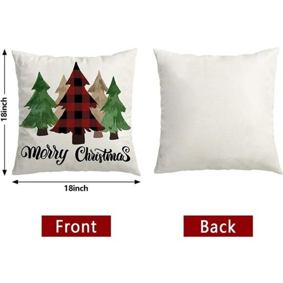 18x18 Set of 4 Red Black Christmas Tree Truck Snowman Farmhouse Pillow Case - Picture 2 of 6